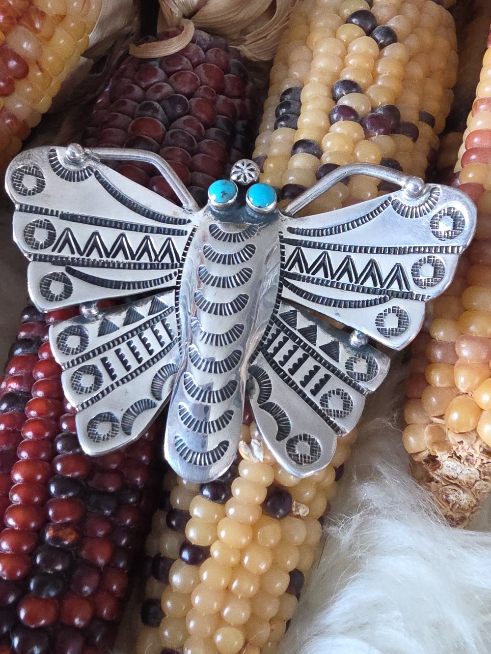 Beautiful Vintage Federico Jimenez Turquoise & Sterling Butterfly Pin 💙🦋🩶🎁